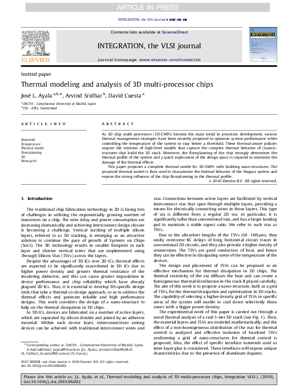 (PDF) Thermal modeling and analysis of 3D multi-processor chips