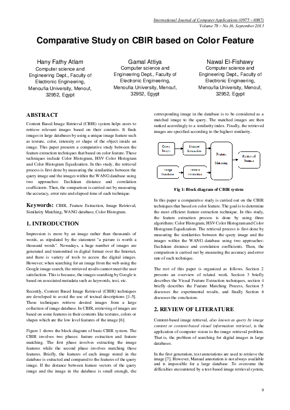 (PDF) Comparative Study on CBIR based on Color Feature
