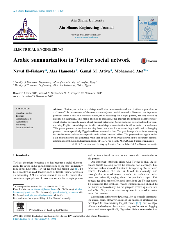(PDF) Arabic Summarization in Twitter Social Network
