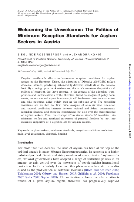 (PDF) Welcoming the Unwelcome: The Politics of Minimum Reception ...