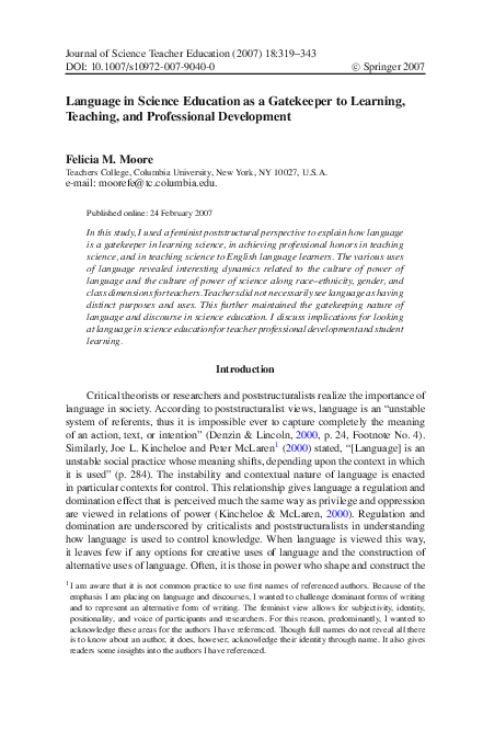 (PDF) Language in Science Education as a Gatekeeper to Learning ...