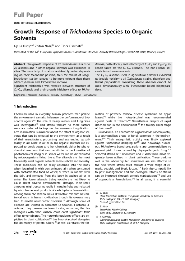 (PDF) Growth Response of Trichoderma Species to Organic Solvents