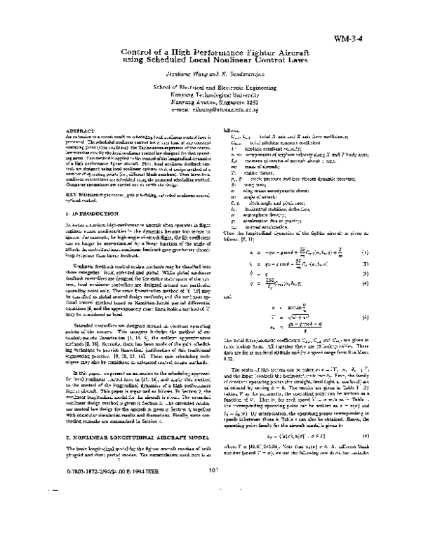 (PDF) Control of a High Performance Fighter Aircraft using Scheduled ...