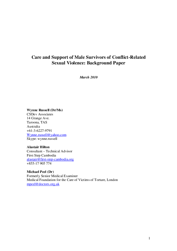 (PDF) Background paper: Care and Support for Male Survivors of Conflict ...