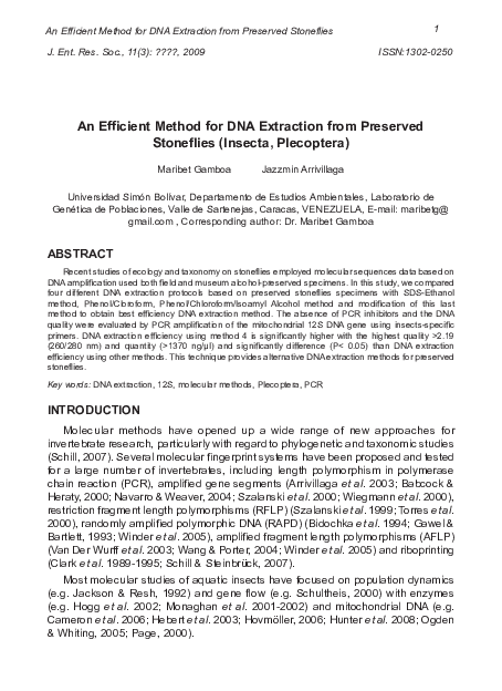 (PDF) An Efficient Method for DNA Extraction from Preserved Stoneflies ...