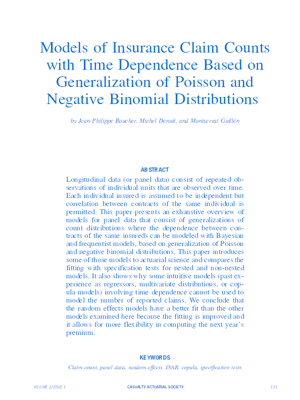 (PDF) Models of Insurance Claim Counts with Time Dependence Based on ...