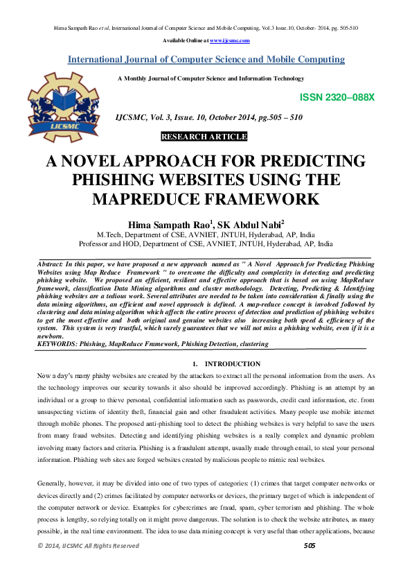 (PDF) A NOVEL APPROACH FOR PREDICTING PHISHING WEBSITES USING THE ...
