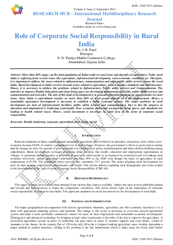 (PDF) Role of Corporate Social Responsibility in Rural India