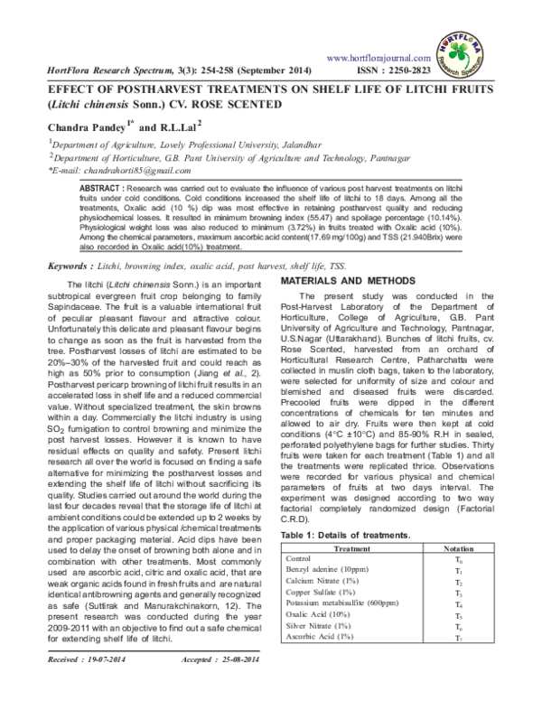 (PDF) Effect of Postharvest Treatments on Shelf life of Litchi Fruits