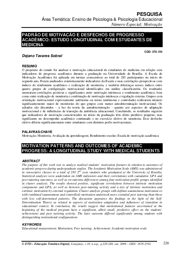 (PDF) Motivation Patterns and Outcomes of Academic Progress: A ...