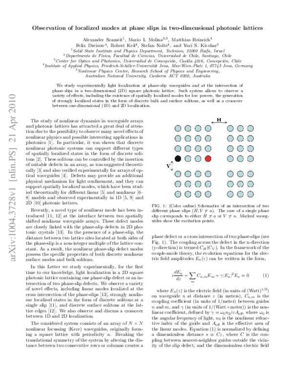 (PDF) Observation of localized modes at phase slips in two-dimensional ...