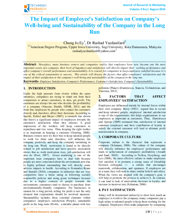 (PDF) The Impact of Employee's Satisfaction on Company’s Well-being and ...