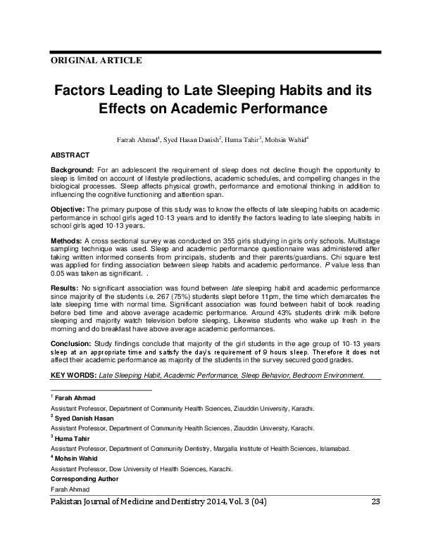 (PDF) Factors Leading to Late Sleeping Habits and its Effects on