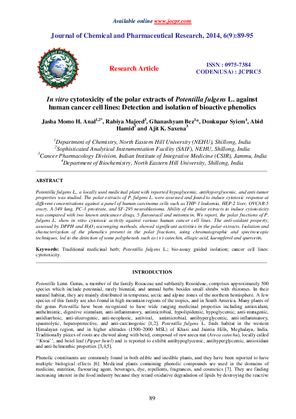 (PDF) In vitro cytotoxicity of the polar extracts of Potentilla fulgens ...