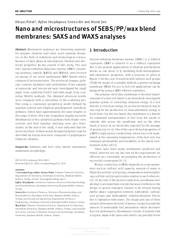 (PDF) Nano and microstructures of SEBS/PP/wax blend membranes: SAXS and ...