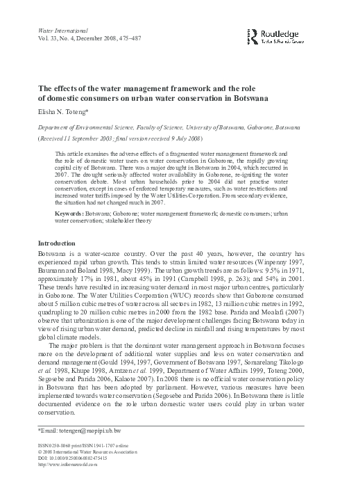 (PDF) The effects of the water management framework and the role of ...
