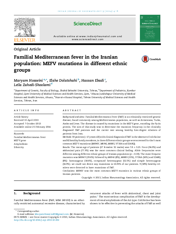 (PDF) Familial Mediterranean fever in the Iranian population: MEFV ...
