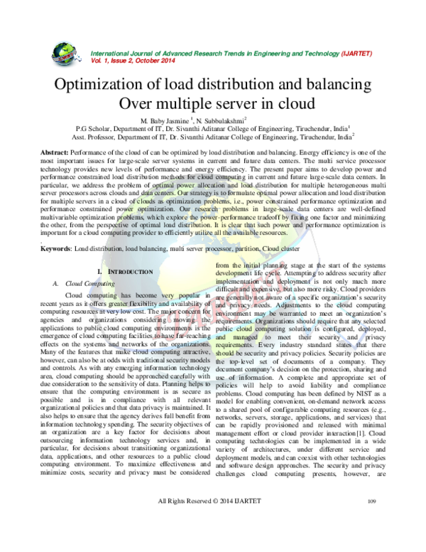 (PDF) Optimization of load distribution and balancing Over multiple ...