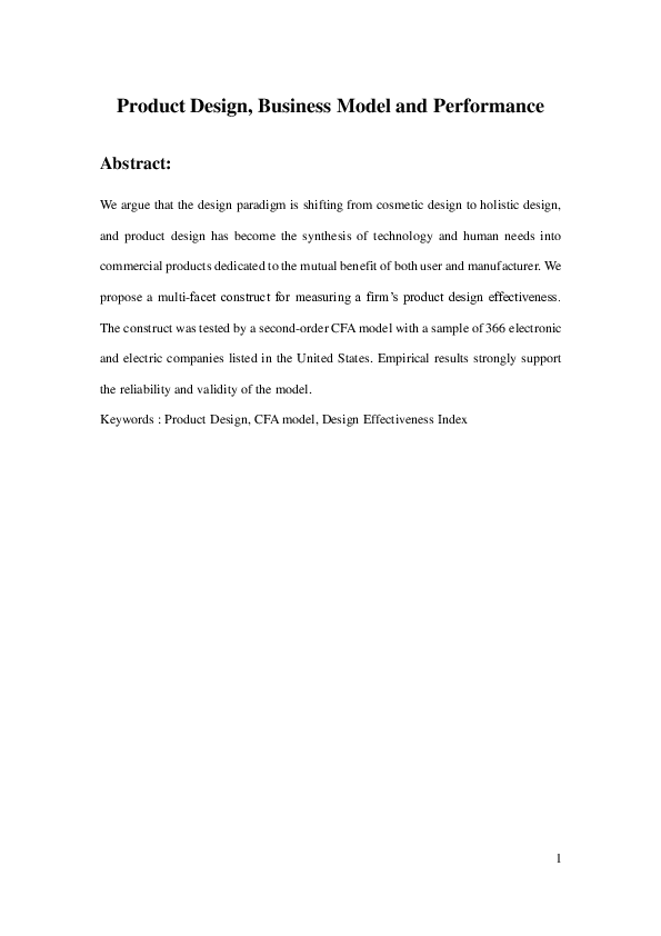 (DOC) Product Design, Business Model and Performance Entrepreneurship Neoma Academia.edu