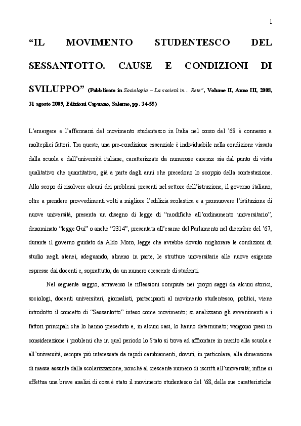 (PDF) Il movimento studentesco del Sessantotto. Cause e condizioni di