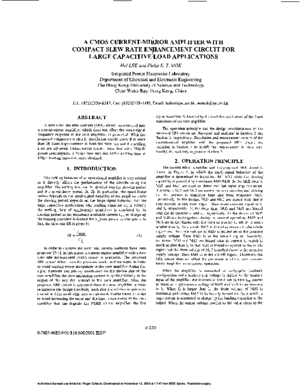  pdf a cmos current mirror amplifier with compact slew rate
