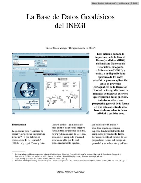  PDF La Base De Datos Geod sicos Del INEGI Benigno Montalvo 