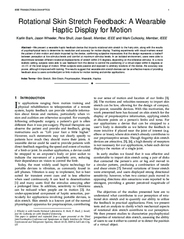 (PDF) Rotational Skin Stretch Feedback: A Wearable Haptic Display for ...