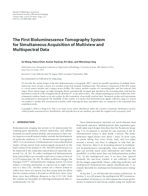 (PDF) The First Bioluminescence Tomography System for Simultaneous ...