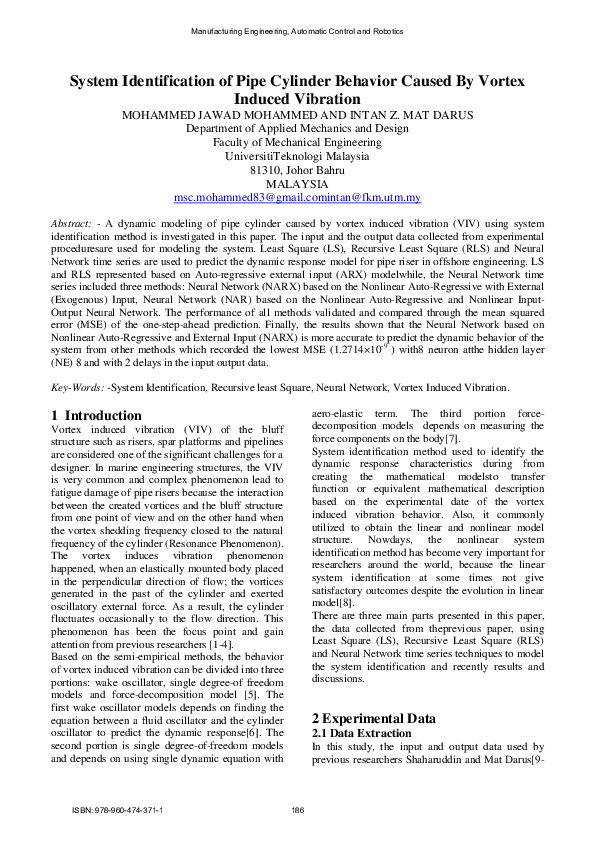 (PDF) System Identification of Pipe Cylinder Behavior Caused By Vortex ...