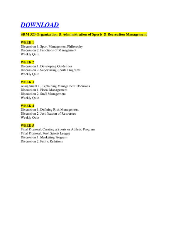 (DOC) SRM 320 Organization & Administration of Sports & Recreation