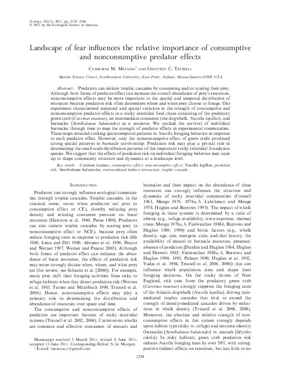 (PDF) Landscape of fear influences the relative importance of ...