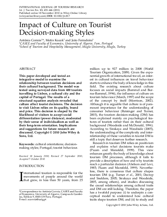 (PDF) Impact of Culture on Tourist Decision Making Styles