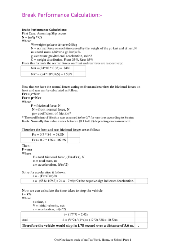 (PDF) Brake Performance Calculations: First Case: Assuming Slip occurs ...