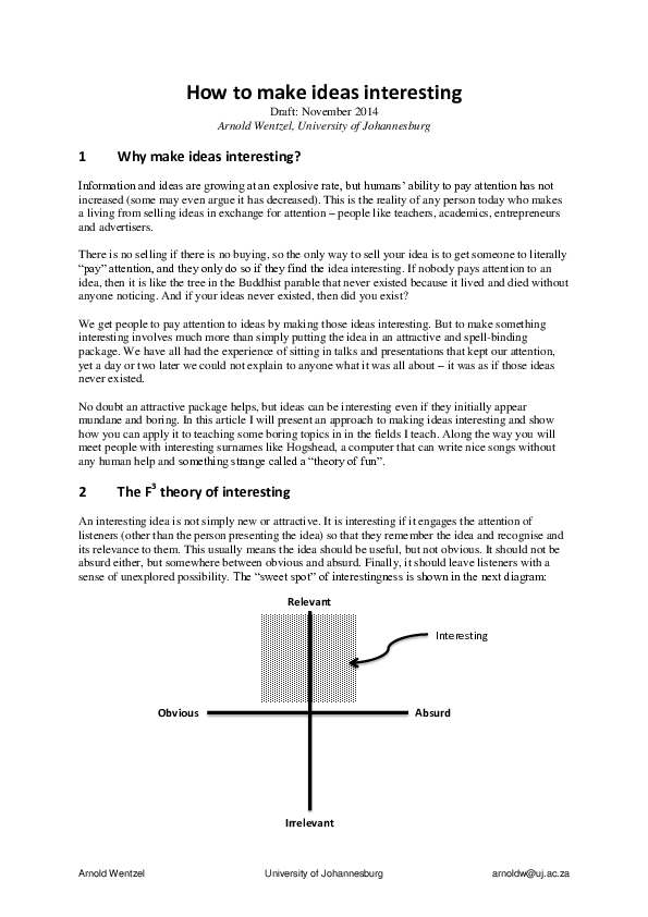 (PDF) How to make ideas interesting (2015 version)