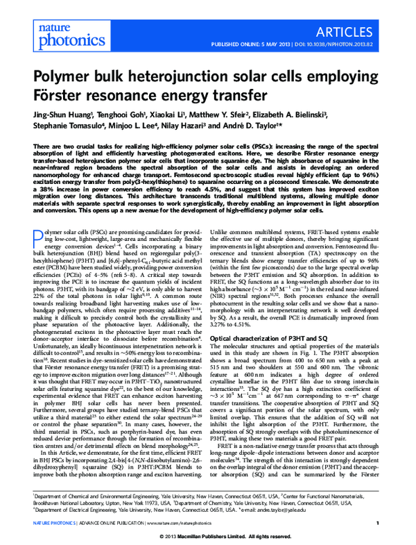 (PDF) Polymer bulk heterojunction solar cells employing Förster ...