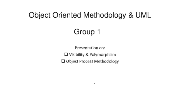 Object Oriented Methodology & UML
