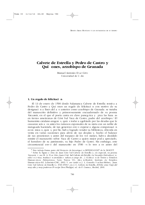 (PDF) Calvete de Estrella y Pedro de Castro y Quiñones, arzobispo de