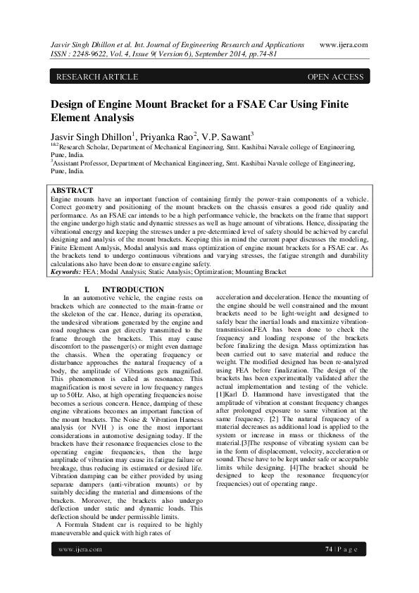(PDF) Design of Engine Mount Bracket for a FSAE Car Using Finite