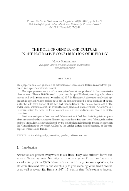 (PDF) The role of gender and culture in the narrative construction of ...