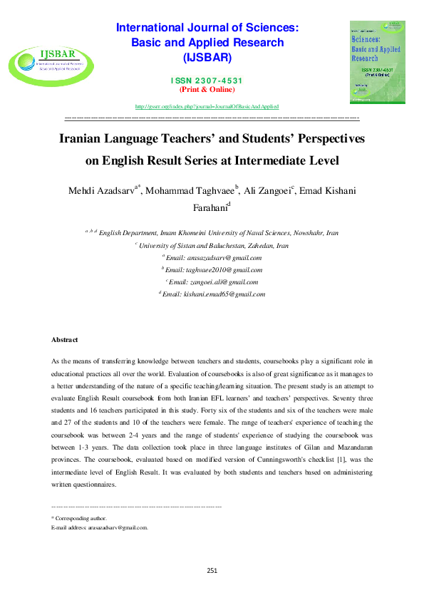 (PDF) Iranian Language Teachers’ and Students’ Perspectives on English ...