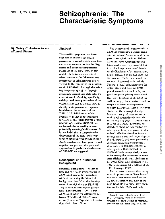 PDF) Schizophrenia: The Characteristic Symptoms