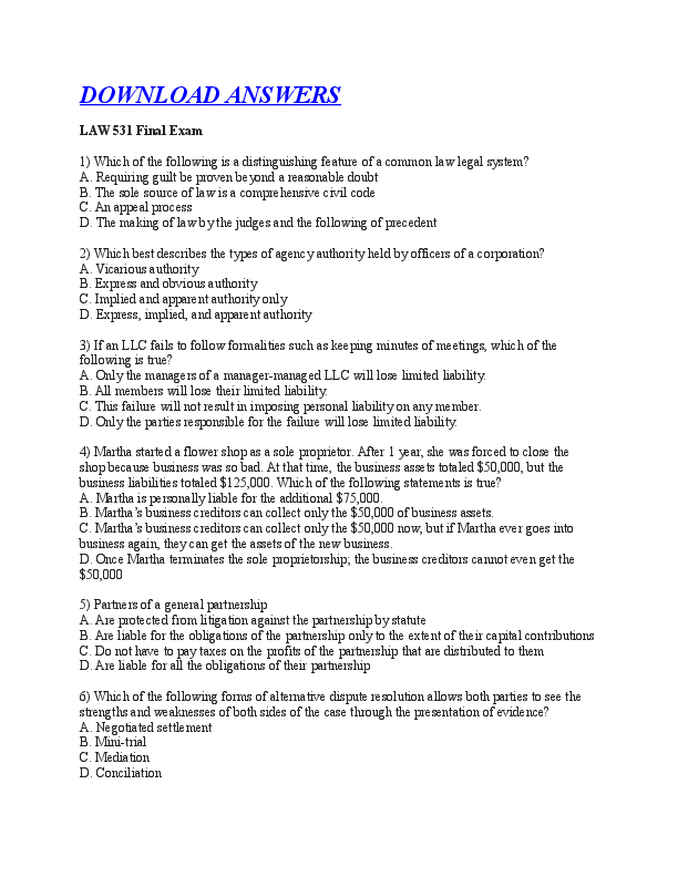 (DOC) LAW 531 Final Exam Online Assignment Academia.edu
