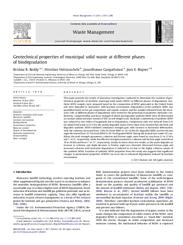 (PDF) Geotechnical properties of municipal solid waste at different ...