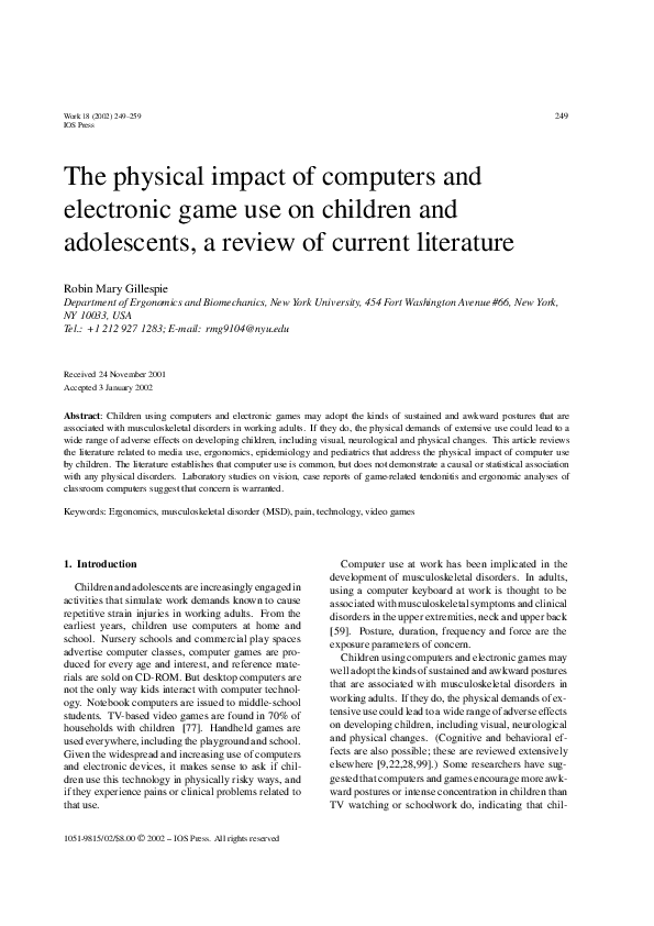 (PDF) The physical impact of computers and electronic game use on ...