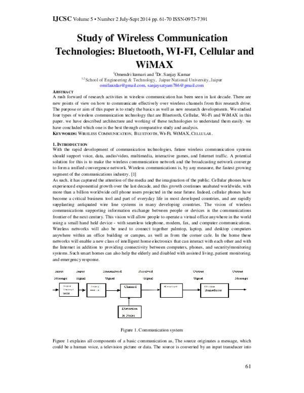 (PDF) Study of Wireless Communication Technologies: Bluetooth, WI-FI ...