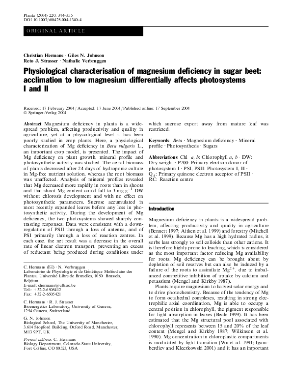 (PDF) Physiological characterisation of magnesium deficiency in sugar ...