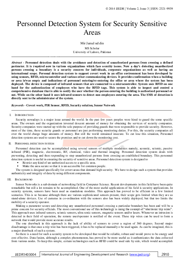(PDF) Personnel Detection System for Security Sensitive Areas Editor International Journal of
