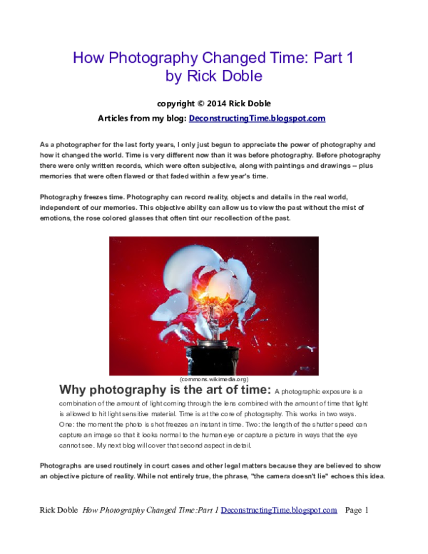 (PDF) Web Version: How Photography Changed Time: Part 1