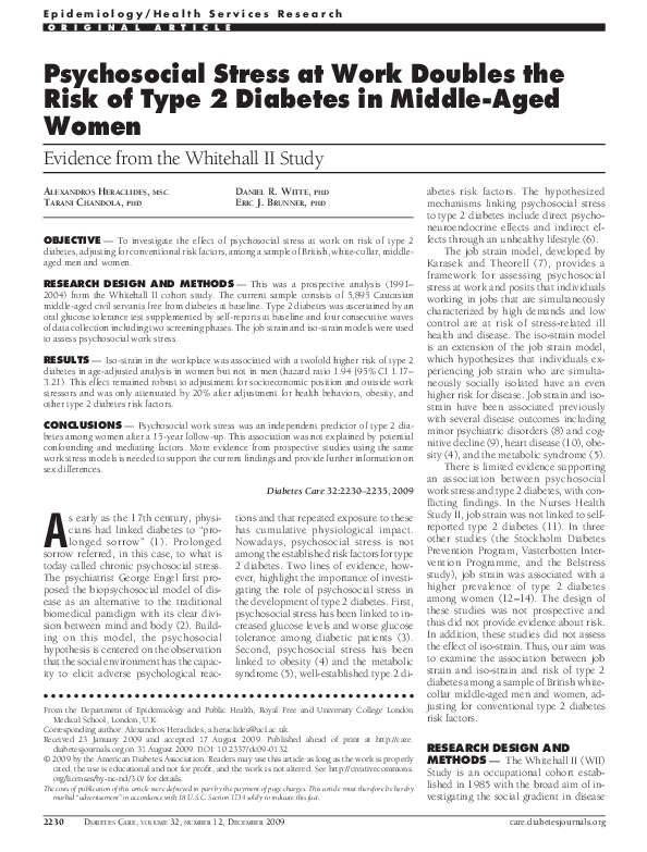 (PDF) Psychosocial Stress at Work Doubles the Risk of Type 2 Diabetes ...