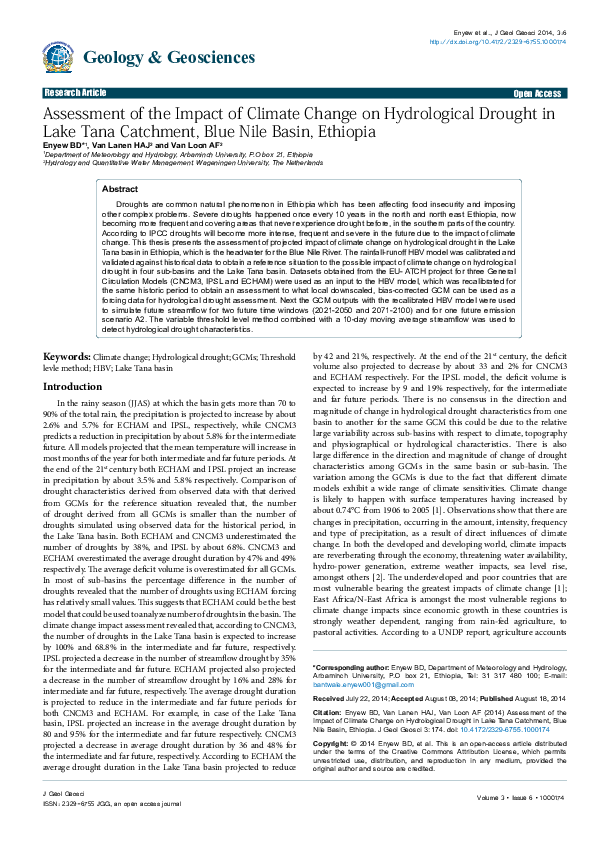 (PDF) Assessment of the Impact of Climate Change on Hydrological